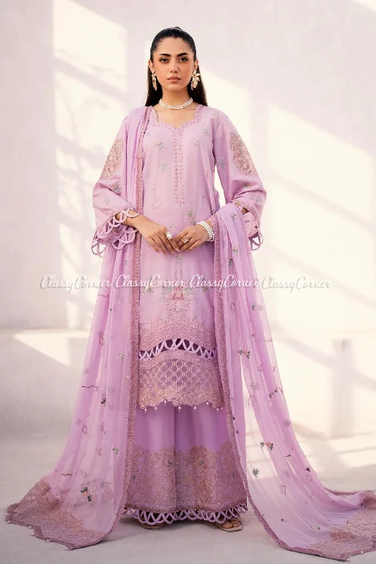 Lilac Pakistani 3pc Lawn Suit Satin unclassified dresses