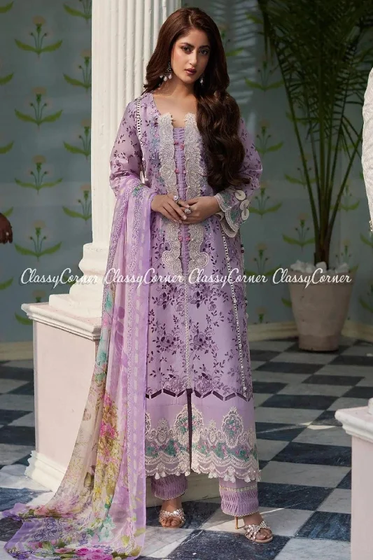 Lilac Schiffli Lawn Embroidered Salwar Kameez Minimalist unclassified dresses