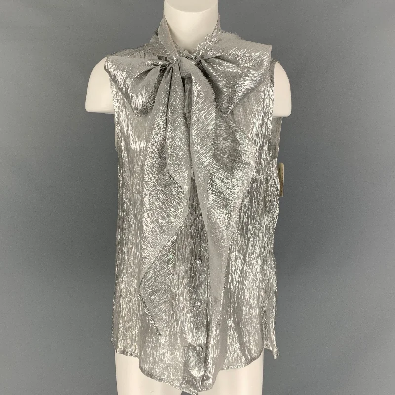 MARC JACOBS Silver Textured Bow Size 10  Dress Top Off-shoulder unclassified dresses