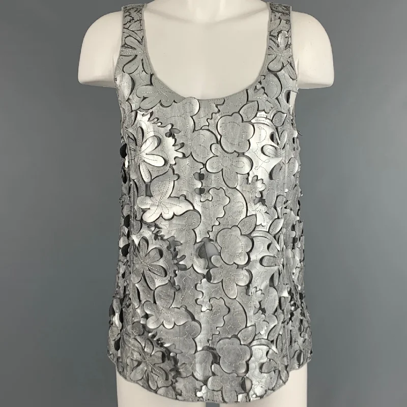 MARC JACOBS Size 0 Silver Grey Leather Cut Out Sleeveless Dress Top Neutral tone unclassified dresses