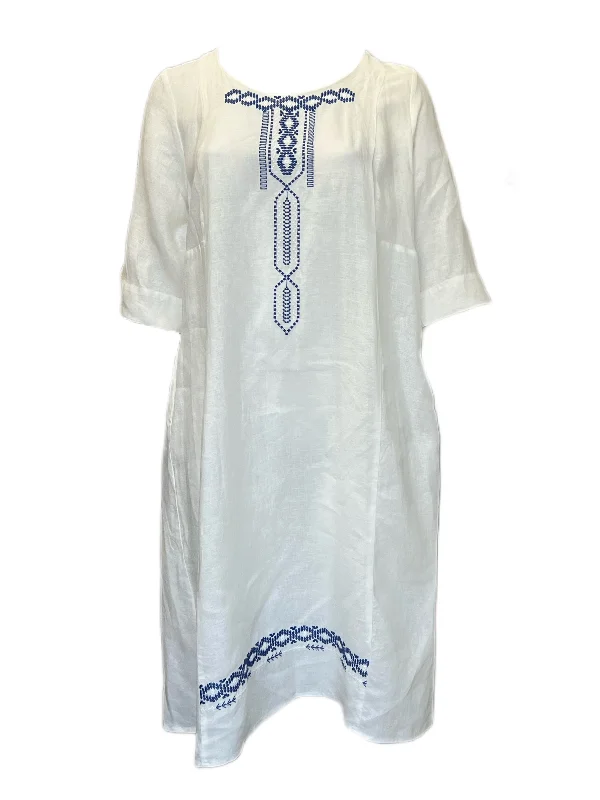 Marina Rinaldi Women's Bianco Didone Embroidered Flax Dress NWT Trendy new unclassified dresses