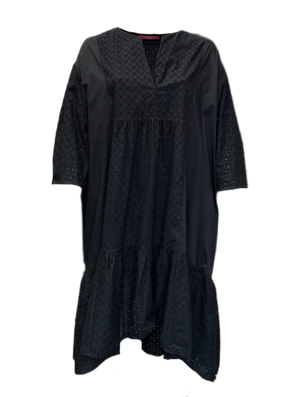 Marina Rinaldi Women's Black Dicitura Embroidered A Line Dress NWT Cocktail unclassified dresses