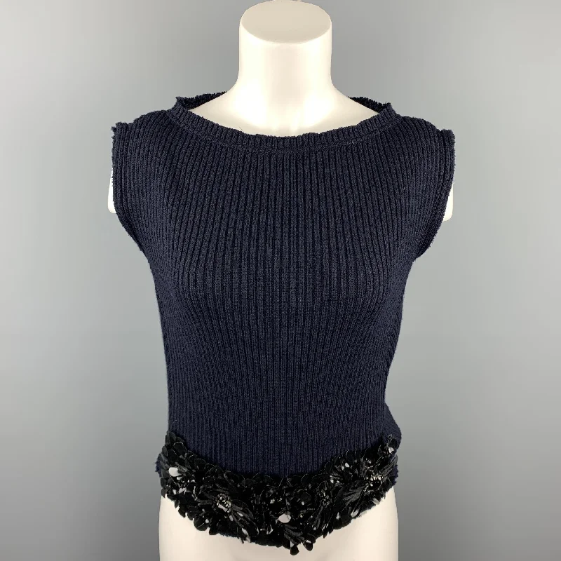 MARNI Size 4 Navy Knitted Applique Wool Dress Top Street style unclassified dresses