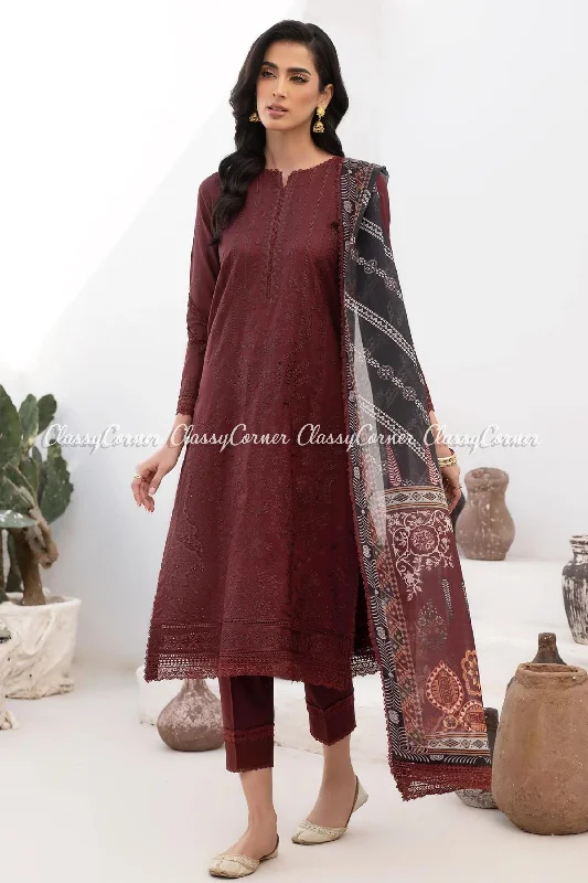 Maroon Lawn Embroidered Salwar Kameez Lightweight unclassified dresses