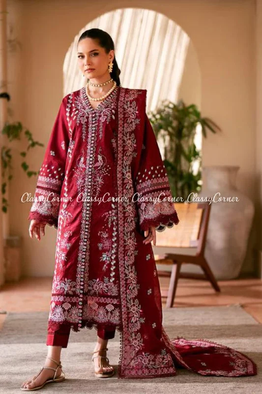 Maroon Lawn Pakistani Readymade Suit Wedding guest unclassified dresses