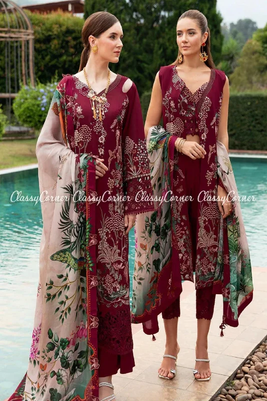 Maroon Lawn Pakistani Salwar Kameez Unique unclassified dresses