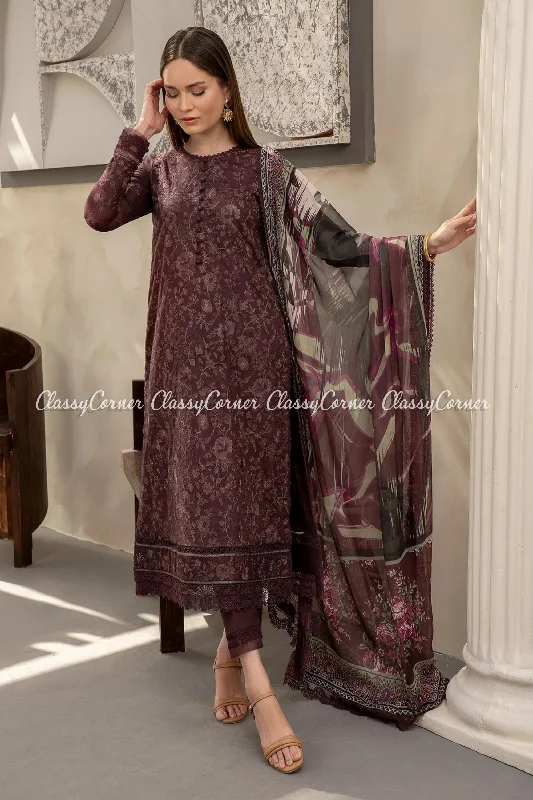 Maroon Pakistani Formal Wear Suit Floral unclassified dresses