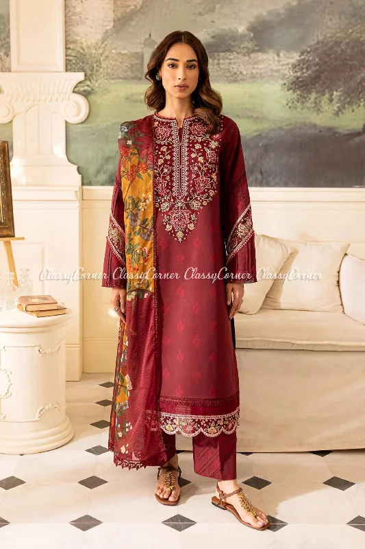 Maroon Pakistani Lawn Suit Earthy tone unclassified dresses