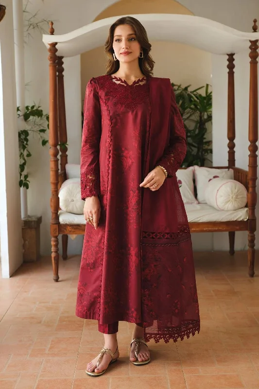 Maroon Red 3pc Lawn Frock Outfit Winter unclassified dresses