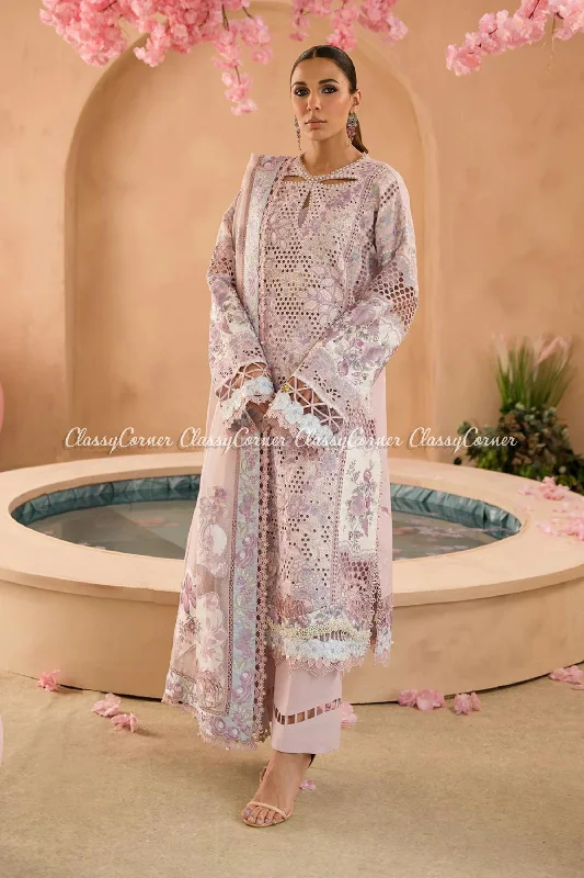 Mauve 3pc Pakistani Lawn Suit Preppy unclassified dresses