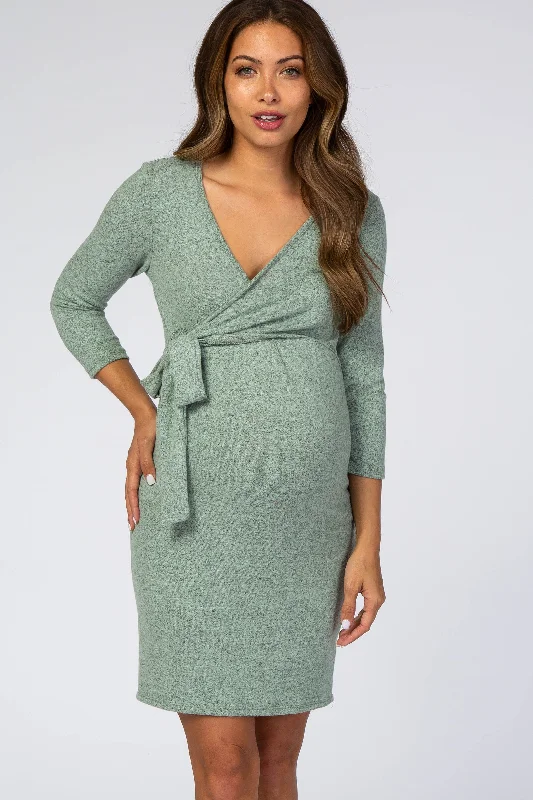 Mint Brushed Knit Wrap Fitted Maternity/Nursing Dress Plus size unclassified dresses