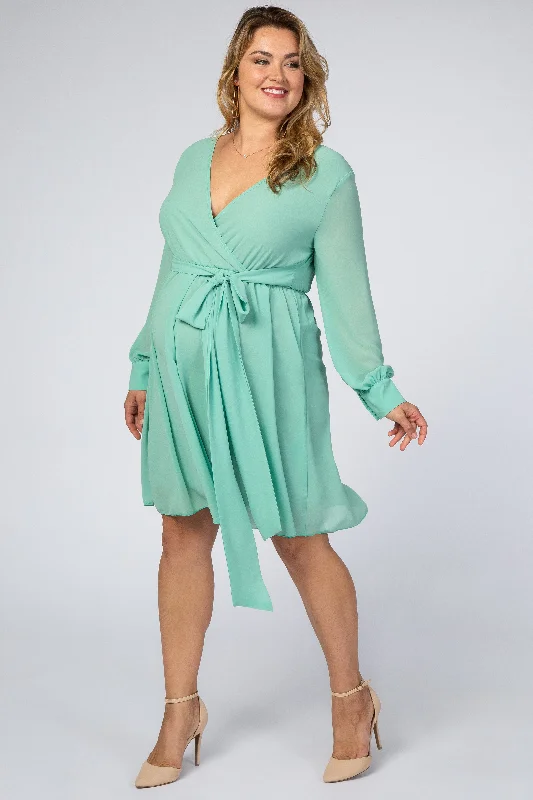 Mint Green Chiffon Plus Maternity Wrap Dress Long unclassified dresses