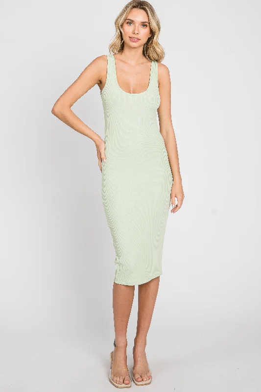 Mint Green Rib Knit Basic Sleeveless Dress Pastel unclassified dresses