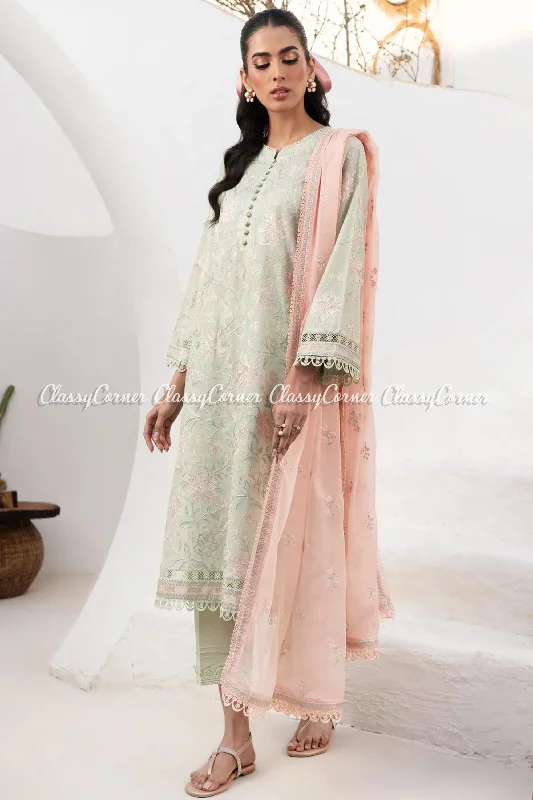 Mint Peach Lawn Embroidered Pakistani Suit Embroidered unclassified dresses