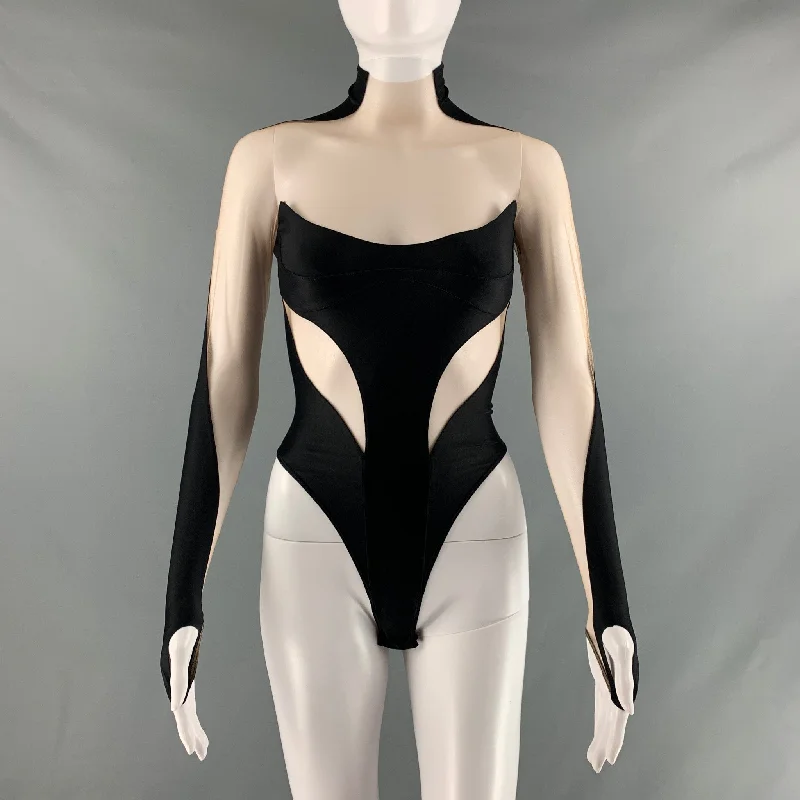 MUGLER Size 2 Black & Beige Polyamide Elastane Mesh Body suit Dress Top Lightweight unclassified dresses