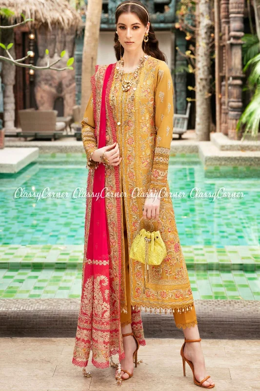 Mustard Yellow Lawn Embroidered Salwar Kameez Ruffled unclassified dresses