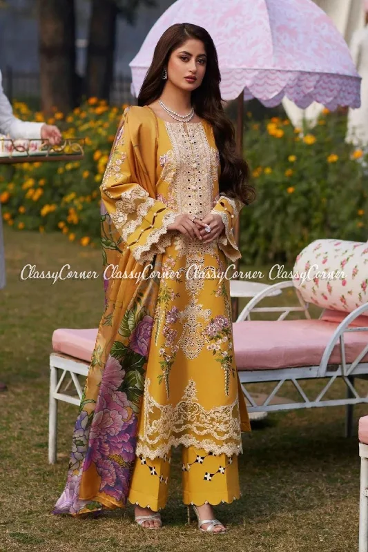 Mustard Yellow Lawn Salwar Kameez Monochrome unclassified dresses