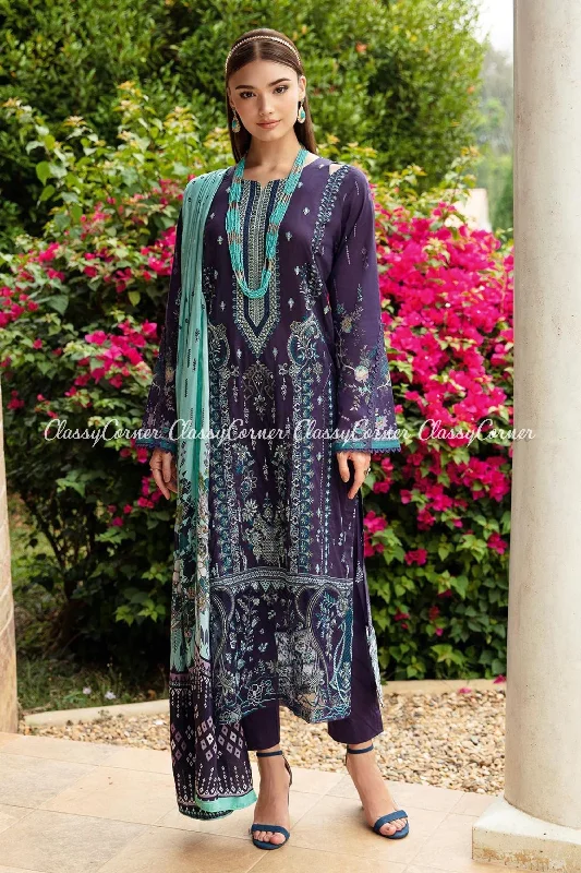 Navy Blue Embroidered Lawn Salwar Kameez Affordable unclassified dresses