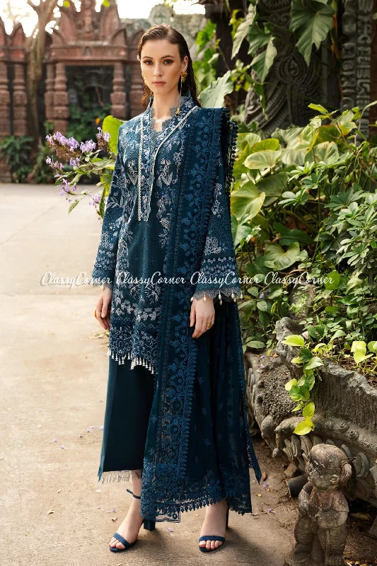 Navy Blue Lawn Embroidered 3pc Suit Floral unclassified dresses