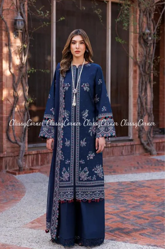 Navy Blue Lawn Embroidered Salwar Kameez Engagement unclassified dresses