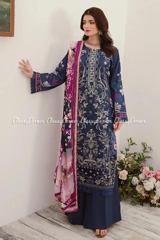 Navy Blue Lawn Pakistani Suit Anniversary unclassified dresses