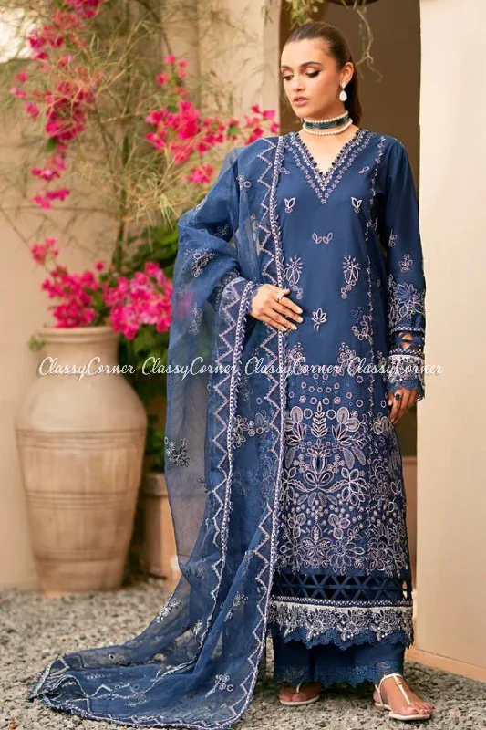 Navy Blue Lawn Readymade Outfit Tulle unclassified dresses