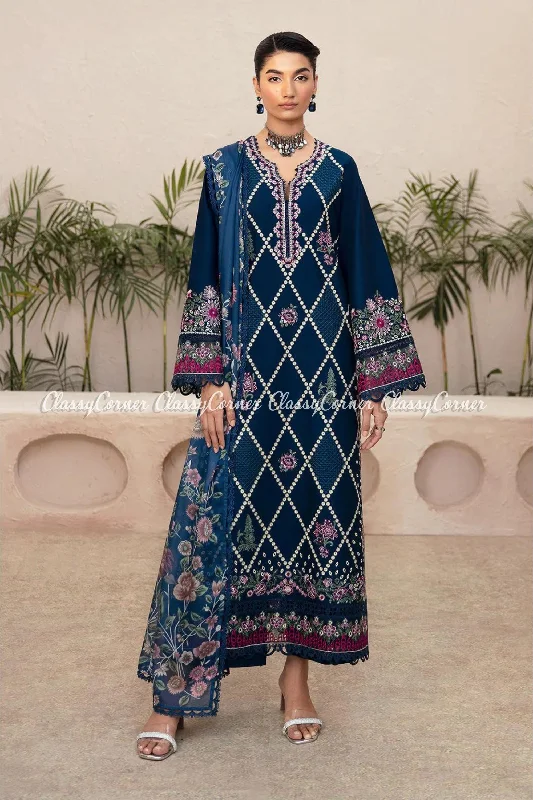 Navy Blue Lawn Readymade Suit Tiered unclassified dresses