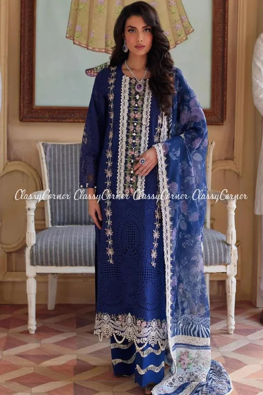 Navy Blue Pakistani Lawn Salwar Kameez Vacation unclassified dresses