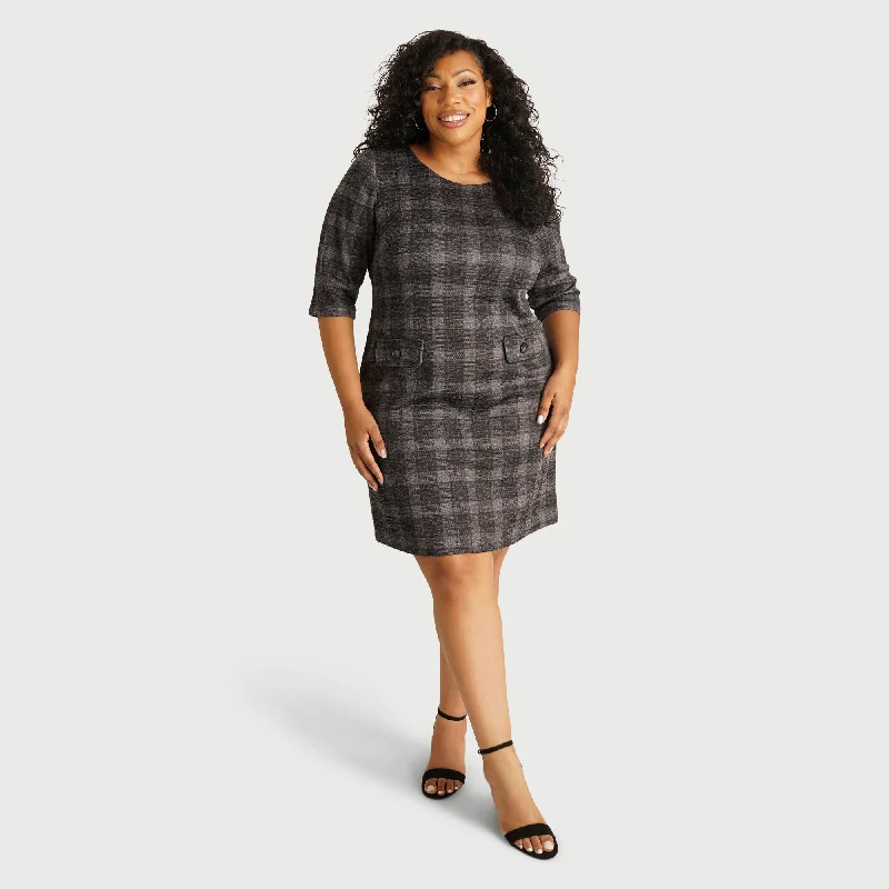 Noreen Black Plaid Sheath Dress Metallic unclassified dresses