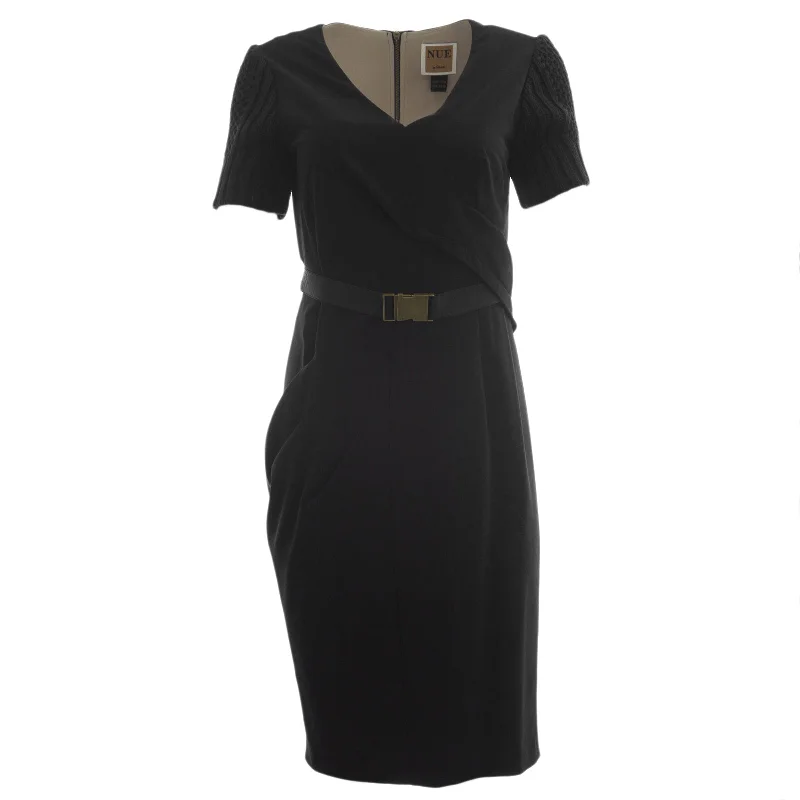 NUE by Shani Women's Black Knit Sleeve Belted Sheath Dress S248 $290 NWT Open-back unclassified dresses