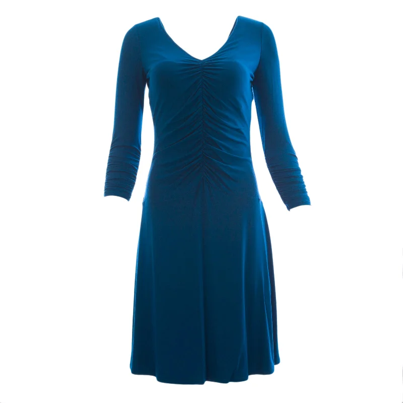 NUE by Shani Women's Peacock Blue V-Neck Ruched Dress S257 $250 NWT Knitted unclassified dresses