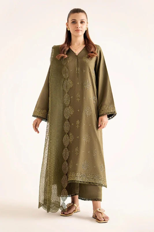 Olive Green Readymade Lawn Suit Pastel unclassified dresses