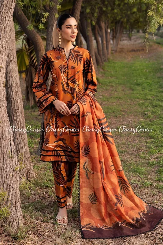 Orange Black Lawn Salwar Kameez Soft fabric unclassified dresses