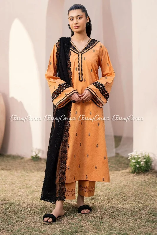 Orange Black Pakistani Jacquard Lawn Suit Formal unclassified dresses