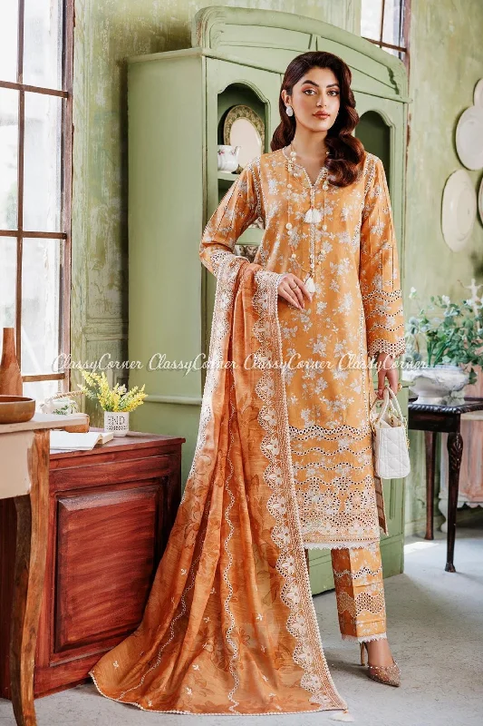 Orange Pakistani Lawn Suit Stylish unclassified dresses