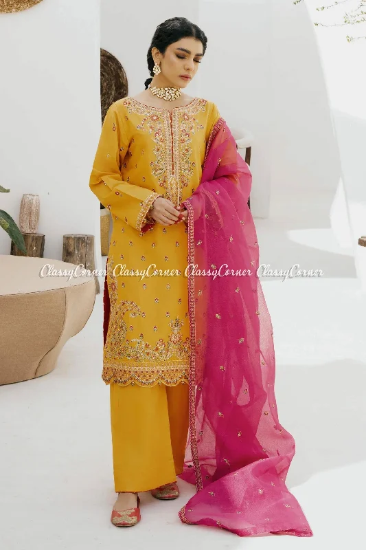 Orange Pink Lawn Embroidered Salwar Kameez Engagement unclassified dresses