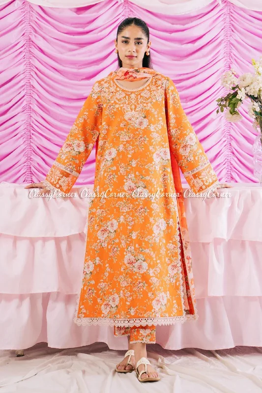 Orange Semi Formal Lawn Suit Tiered unclassified dresses