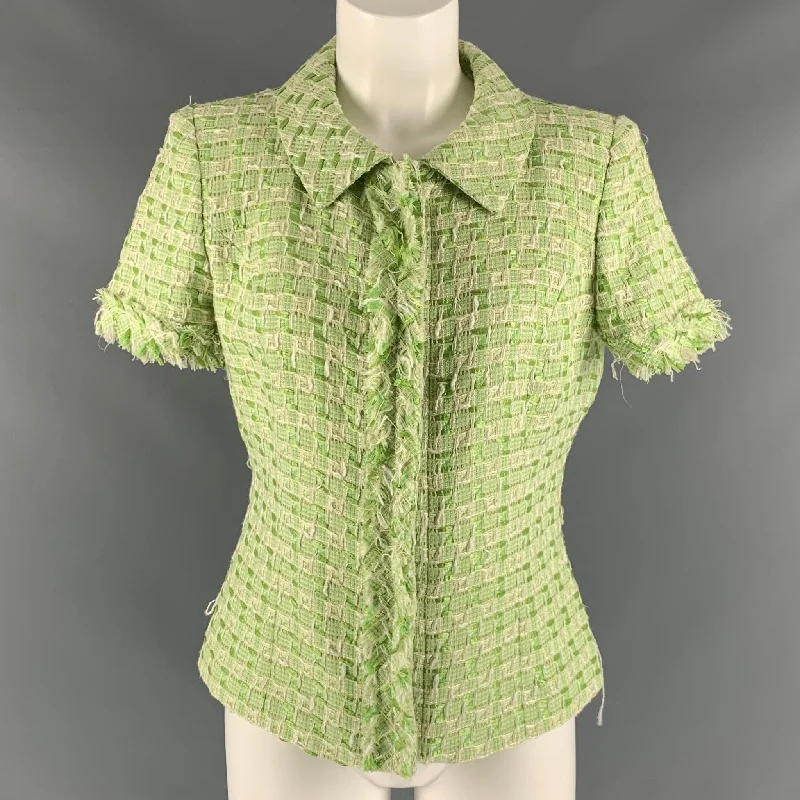 OSCAR DE LA RENTA Size 8 Green White Polyamide Blend Woven Dress Top Winter unclassified dresses