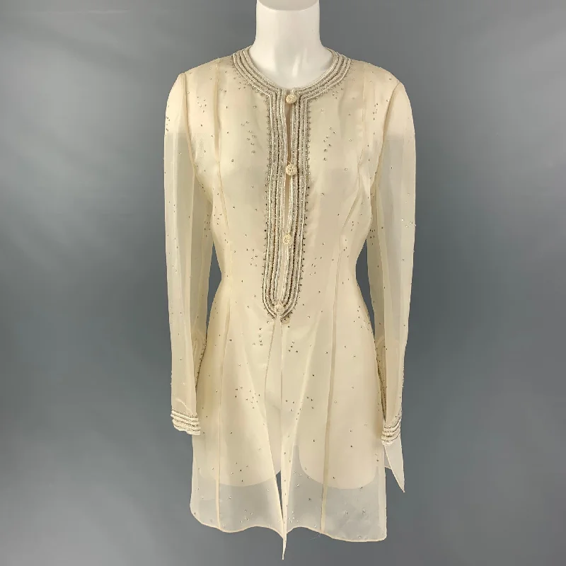 OSCAR DE LA RENTA Size M Cream Embroidered Tunic Dress Top Date night unclassified dresses