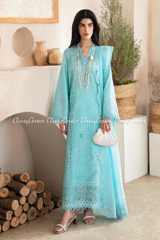 Pakistani Aqua Blue Lawn 3PC Suit Sequin unclassified dresses