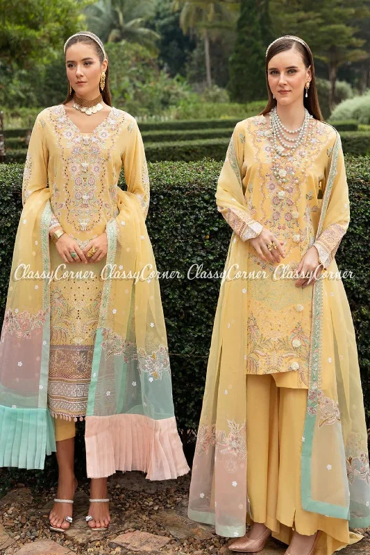 Pakistani Yellow Lawn Salwar Kameez Office unclassified dresses