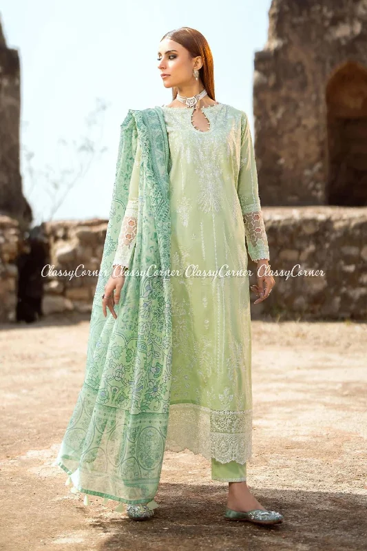 Pastel Green Lawn Embroidered Salwar Kameez Gothic unclassified dresses