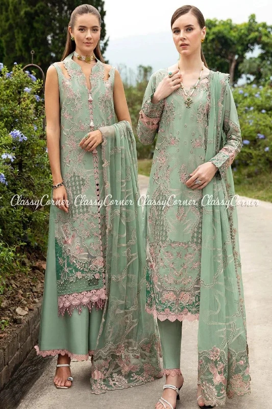 Pastel Green Lawn Embroidered Salwar Kameez Earthy tone unclassified dresses