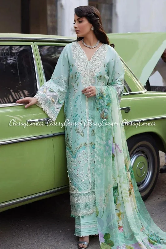 Pastel Green Pakistani Lawn Salwar Kameez Summer unclassified dresses