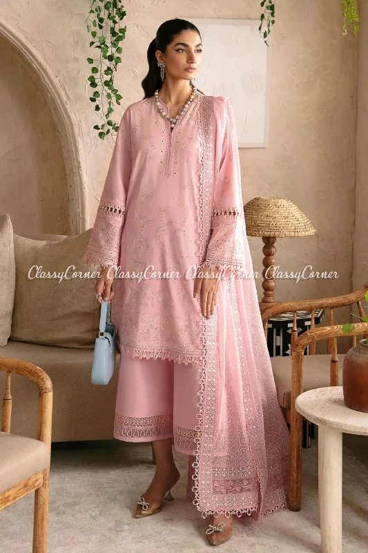 Pink Lawn Embroidered 3pc Pakistani Suit Graduation unclassified dresses