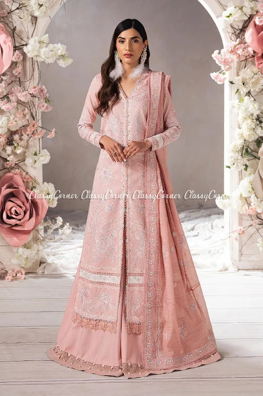 Pink Lawn Embroidered 3pc Sharara Outfit Lightweight unclassified dresses