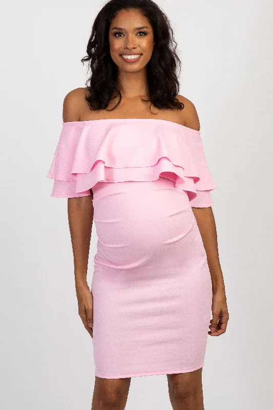 Pink Off Shoulder Fitted Maternity Dress Vintage unclassified dresses