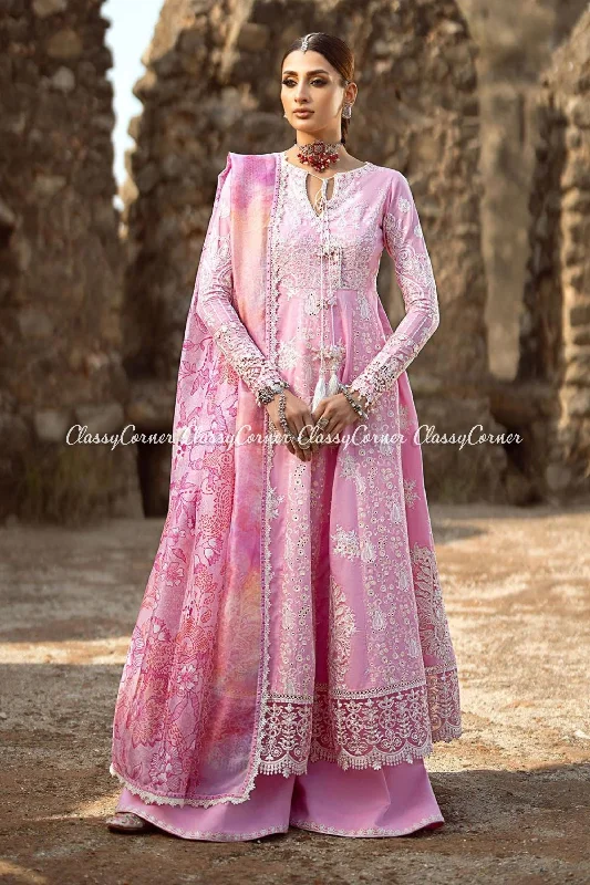 Pink White Lawn Embroidered Frock Sharara Unique unclassified dresses