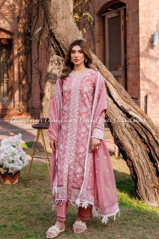 Pink White Lawn Salwar Kameez Bold pattern unclassified dresses