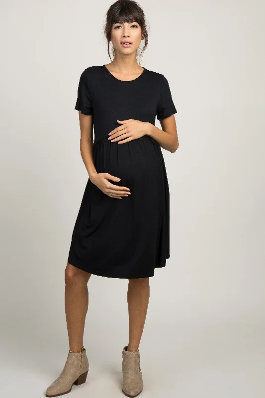 PinkBlush Black Solid Crochet Trim Maternity Shift Dress Backless unclassified dresses